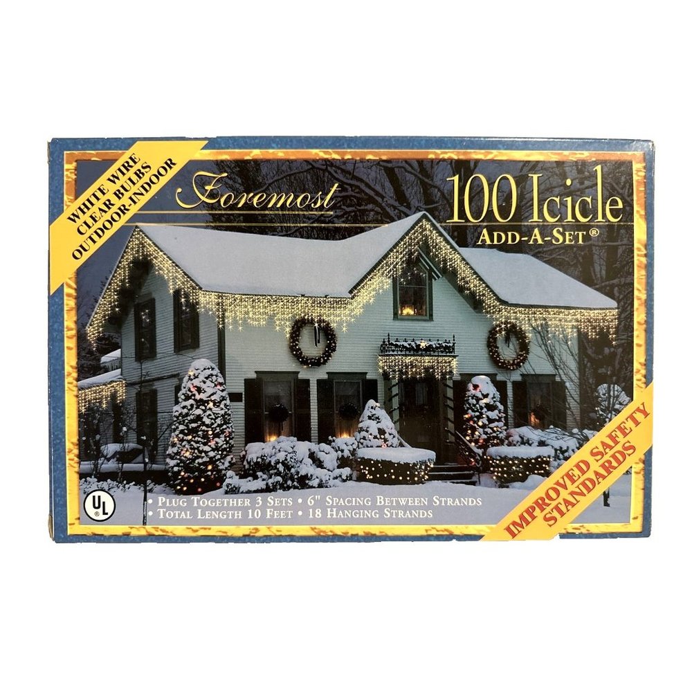 100 Icicle Add-A-Set  Foremost Christmas Lights String Outdoor-Indoor NEW IN BOX
